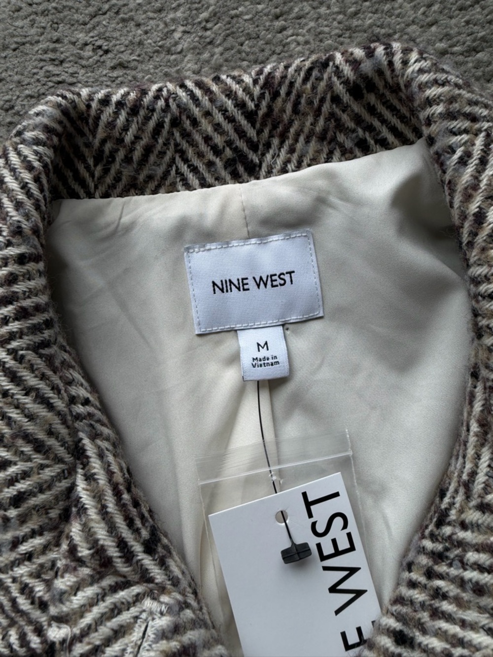 Nine West Brown Chevron Tweed Cropped Jacket - Picture 2 of 4